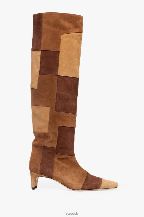 J8R0H963 WALLY BOOT Women STAUD Shoes Tan Patchwork