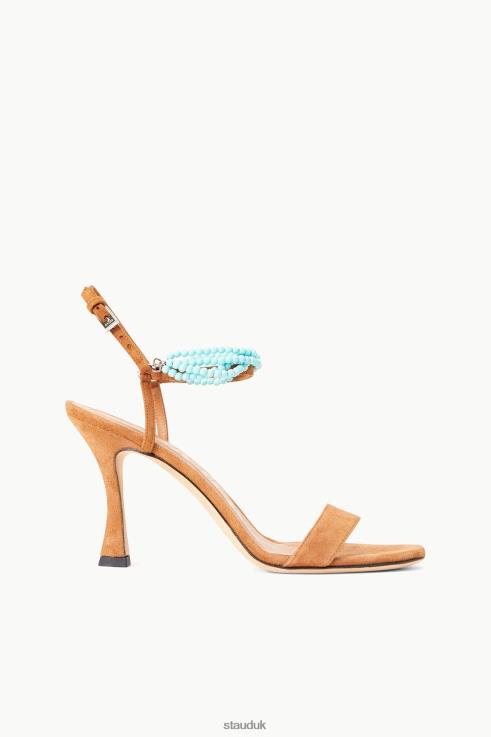 J8R0H864 PETRA HEEL TAN TURQUOISE Women STAUD Shoes Tan Suede Turquoise