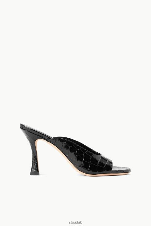 J8R0H947 SYLVIA MULE Women STAUD Shoes Black Croc Embossed