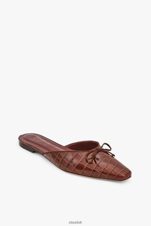 J8R0H955 GINA MULE Women STAUD Shoes Brown Croc Embossed